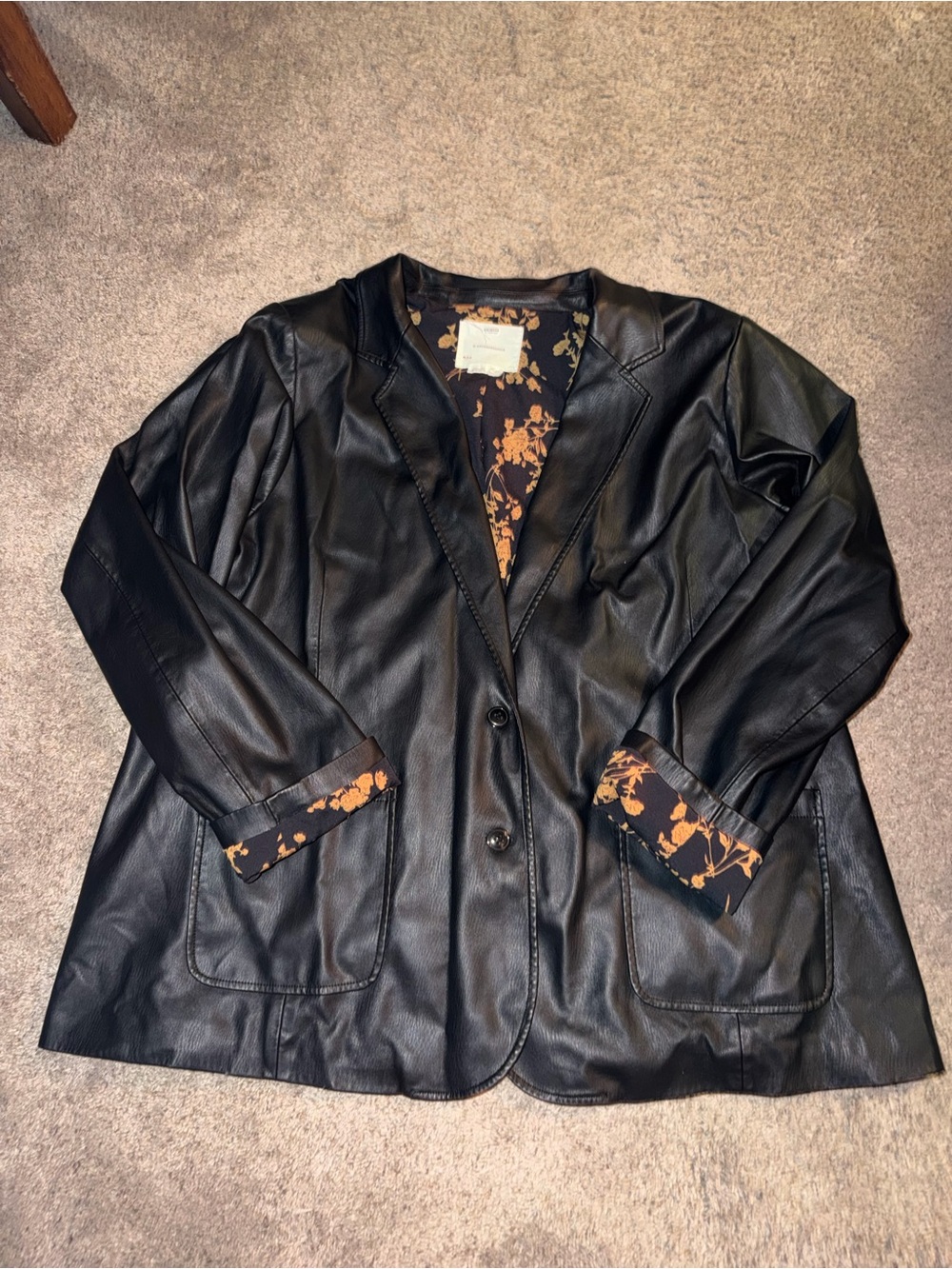 NWOT Anthropologie Faux Leather Blazer Jacket with Floral Lining